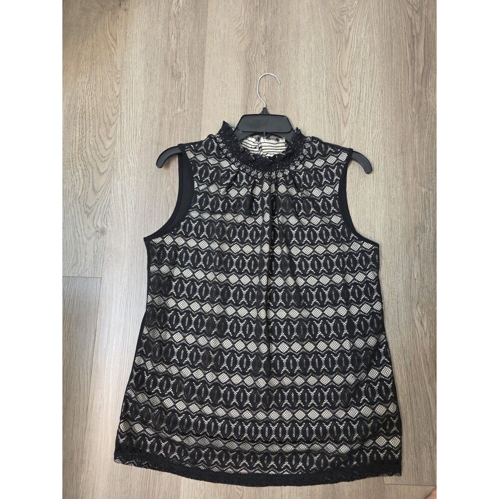 PerSeption Concept Women’s Black Lace Sleeveless Mock Neck Blouse Top Size L‎